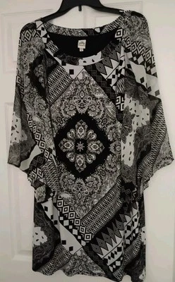 *Sangría* Vestido para mujer, talla 10, patrón geométrico blanco negro, mangas acampanadas 3/4 Foto 1 de 4