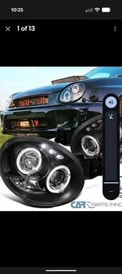 Fit 2002 - 2003 斯巴鲁 Impreza WRX 黑色 LED 光环投影仪前灯左+右 — 第 1/3 张图片