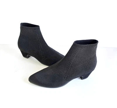 EILEEN FISHER Women's Black Purl Recycled Stretch Knit Sock Booties Sz 7.5 - Image 1 of 4