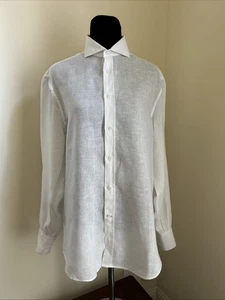 Camisa Brunello Cucinelli Italia Hombre Ajuste Básico Blanca 100% Lino L - Imagen 1 de 10