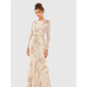 Vestido Mac Duggal 11174 Adornado con Estrás Cuello Alto Manga Larga Formal Talla 14 - Imagen 1 de 18
