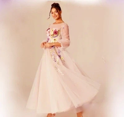 Vestido de noiva de tule linha A rosa aplique floral feminino tamanho 16 excelente estado usado - Imagem 1 de 4