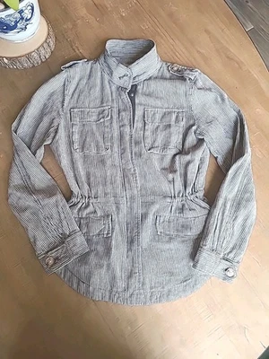 Ann Taylor Loft Jacket  S Blue White Railroad Striped Cargo Utility Casual - Image 1 of 4