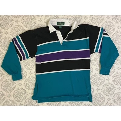 Polo de rugby Slammer by Munsingwear de colección para hombre L manga larga verde azulado negro púrpura preppy Foto 1 de 4