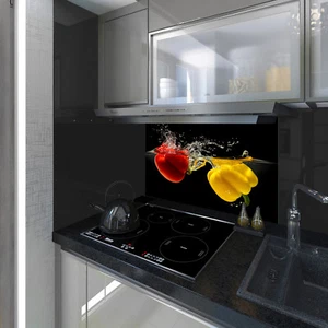 Splashback Toughened Glass Unique Modern Unique Kitchen Peppers Water Any Sizes - Picture 1 of 3