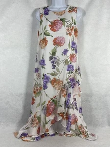 Calvin Klein Dress Women’s 10 White Shift Sleeveless Ruffles Floral Midi - Picture 1 of 12