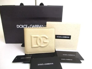 Auténtica Cartera Billetera Dolce & Gabbana Cuero Beige Doble Plegable #a560 - Imagen 1 de 12
