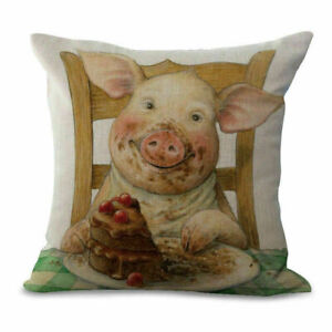 Cover Cushion Waist Square 18" Pig Printed Cotton Linen Throw Pillow Case Sofa