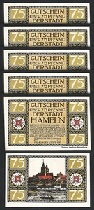 Germany, Hameln Stadt 75 Pfennig 1921, UNC-, 5 Pcs LOT - Picture 1 of 4