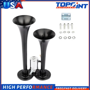 Kit de bocina de aire de tren 12 V metal negro 120 DB trompeta doble acero inoxidable eléctrico RUIDO - Imagen 1 de 6