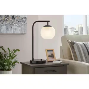 Black Brass Finish Modern Table Lamp with USB Port 20.625 in - Picture 1 of 4