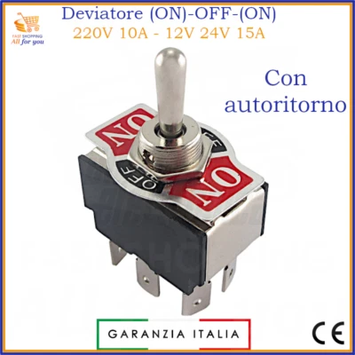 Interruttore doppio deviatore a levetta x 220V 12V volt 24V da pannello bipolare - Immagine 1 di 3