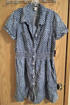 Vestido Camisa Mossimo Azul Lunares Denim Abotonada con Cintura Fruncida XXL NUEVO CON ETIQUETAS Foto 1 de 4