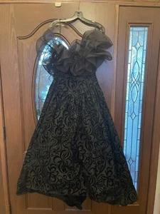 Loralie Sz 2 Black Formal Prom Ball Full High/Low Gown Dress Taffeta Velvet Y2K - Picture 1 of 11