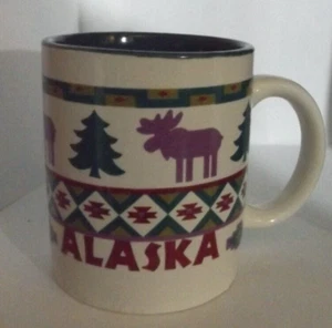 Vintage souvenir mug Alaska  moose evergreen tree 4x3 in stoneware multiple - Picture 1 of 8