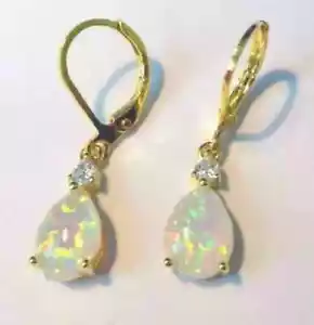 2.00Ct Pear Cut Natural Fire Opal Drop Dangle Earrings 14K Yellow Gold Plated - Picture 1 of 6