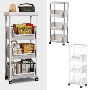 4 Tier Storage Trolley Cart on Wheels Kitchen Bathroom Laundry Rolling Rack - Picture 1 of 11