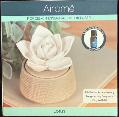 Difusor de aceites esenciales de porcelana Airomé Lotus - Incluye aceite de menta - Nuevo Foto 1 de 3