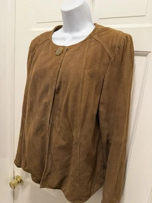 Talbots Women’s Genuine Suede Brown Tortoise Button Blazer Jacket 10 Medium ￼ - Image 1 of 4