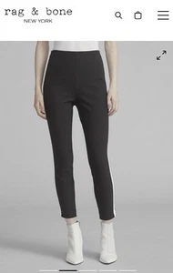 NWT Women's rag & bone Simone Black w/ White Racing Stripe Slim Ankle Pant Sz 6 - Picture 1 of 16