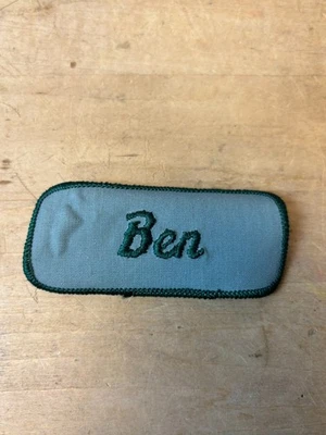 Vtg 70s BEN Sew On Embroidered Clothing Jacket Uniform Name Patch GREEN - Image 1 of 3