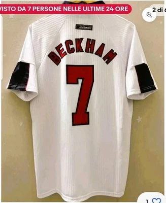 Maglia INGHILTERRA ENGLAND FRANCE 1998 BECKHAM 7 CALCIO JERSEY SHEARER SCHOLES - Photo 1/3