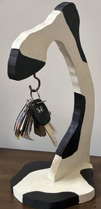 Cow Hoof Butler Key Holder Hook Black White Wooden Countertop Stand Handmade 15" - Picture 1 of 17