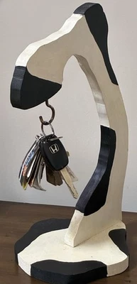 Cow Hoof Butler Key Holder Hook Black White Wooden Countertop Stand Handmade 15" - Image 1 of 4
