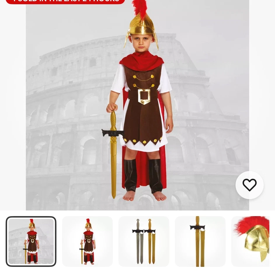 DISFRAZ GENERAL ROMANO PARA NIÑOS Libro Día de la Semana Niños Gladiador Edad Reino Unido 7-9  Foto 1 de 1