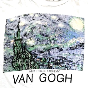 Vintage 90s Vincent Van Gogh La Nuit Etoilee Art T Shirt Starry Night Large - Picture 1 of 9