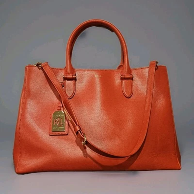 Ralph Lauren Newbury Double Zip Tote Large Red Saffiano Leather Satchel Handbag  - Image 1 of 4