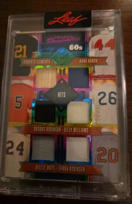 2025 Leaf Sun Roberto Clemente Hank Aaron Willie Mays Robinson 6 Bat Jersey #/10 - Image 1 of 4