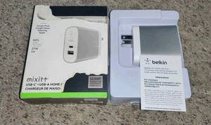 Belkin Mixit Up USB-C + USB-A Home Charger - 50% Faster - 27W 5V - Apple Samsung - Picture 1 of 7