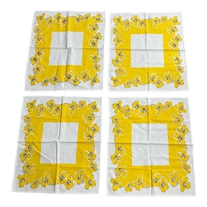 Vintage Lot of 4 Yellow White Dogwood Flower Fabric Cloth Napkins 16” x 13.5” - Picture 1 of 6