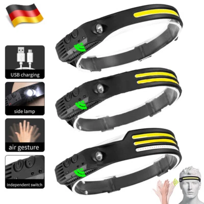 XUNATA Stirnlampe COB+LED Kopflampe USB Wiederaufladbar Bewegungssensor 5-Modi Akku 5V