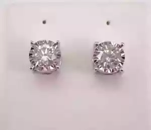 2.00Ct Round Cut Real Moissanite Solitaire Stud Earrings 14K White Gold Plated - Picture 1 of 6