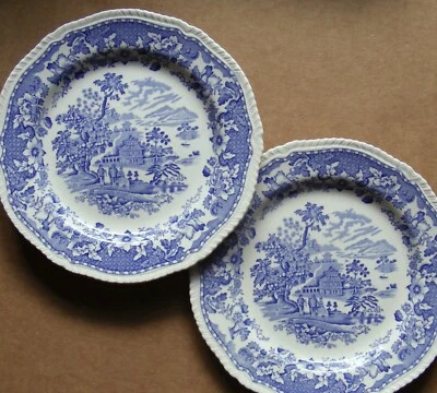Two Wood & Sons Seaforth Blue & White 10" Plates with Stafford Knot Edging - Image 1 of 4