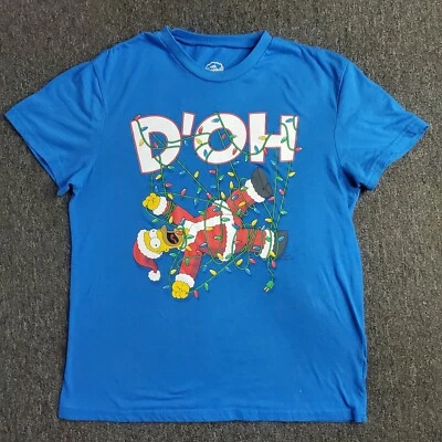 Simpsons T Shirt Womens Size Medium Blue Homer D'oh Christmas Lights Cap Sleeve - Image 1 of 4