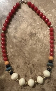 Vintage Dauplaise Halskette Mehrfarbig Statement Collier Signiert Rot Gold Elfenbein - Bild 1 von 11
