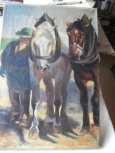 Mayer, Ignaz.Bauer mit 2 Pferden.Öl auf Leinen.Signiert Ignaz Mayer 1917 München - Bild 1 von 9