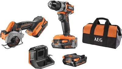 KIT TRAPANO ELETTRICO A PERCUSSIONE BATTERIA 18V LITIO + MINI SEGA SEGATRICE AEG - Immagine 1 di 4