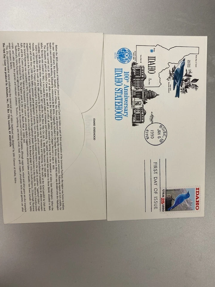 FIRST DAY OF ISSUE IDAHO STATEHOOD stamped envelope- Jan 6 1990 - Image 1 of 1