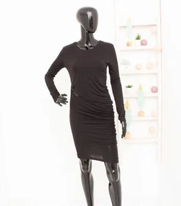 Alexander Mcqueen McQ Black Zip Off Long Sleeve Dress Gathered Bodycon S - Picture 1 of 13