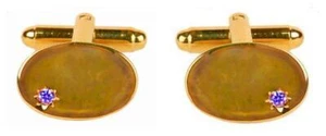 Gold Plate Cufflinks with Star Set Sapphire - Picture 1 of 3