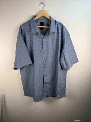 Linea Uomo Stretch Shirt Adult 4XL Tall Blue Button Up Polk Dot S/S Men A51 - Image 1 of 4