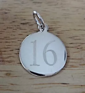 Sterling Silver 15mm Number 16 Sixteenth Birthday Anniversary Engraveable Charm - Picture 1 of 3