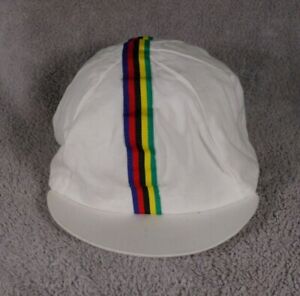Pace Sportswear Hat Cycling Cap White Multicolor Center Stripe Expandable S/M