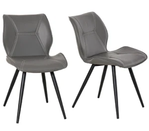 Pair of Dining PU Leather Racing Chairs with Contrast Stitch- Grey - Picture 1 of 12