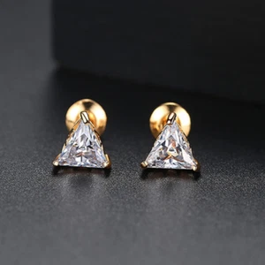 Small Triangle Copper Inlaid Zircon Earrings Fashion Women's Gold Plated Jewelry - Picture 1 of 6