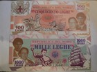 2 banconote 500 e 1000 leghe lega nord Bossi 1993